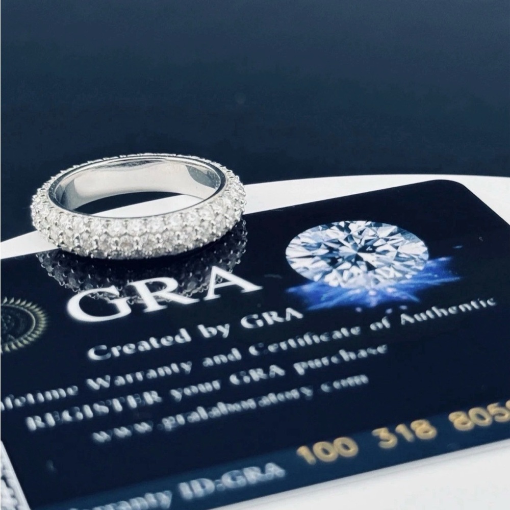 Sterling Silver 925 Moissanite Pavé Band Ring GRA Certified White